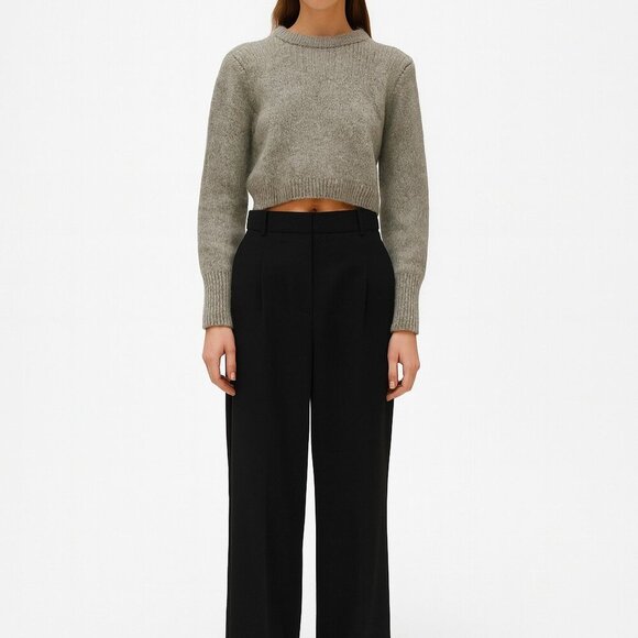 ZARA Taupe Cropped Chunky Knit Sweater Medium Minimalist Boxy Fit - Picture 1 of 8